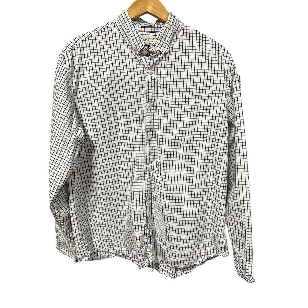 J.Crew Men’s Classic Stretch Button Down Blue White XL Casual Work preppy